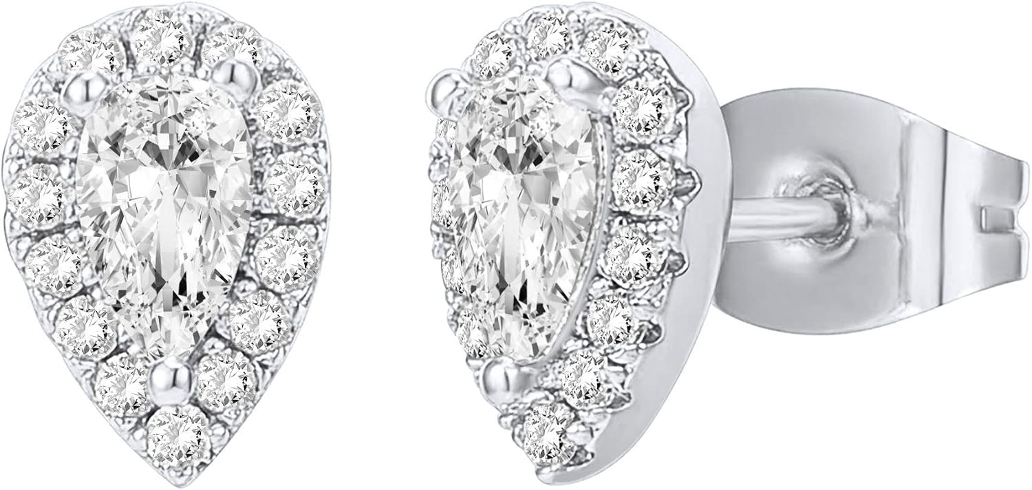 image:imagePAVOI 14K Gold Plated 925 Sterling Silver Post Brilliant Round Faux Diamond Halo Earrings Premium Cubic ZirconiaWhite Gold