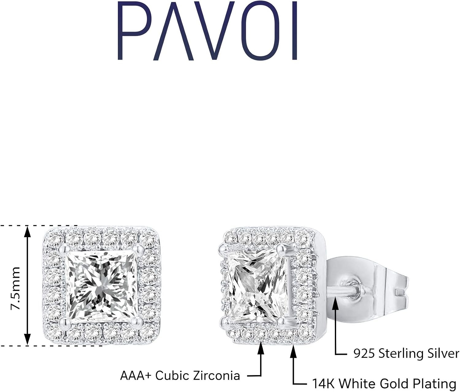 image:imagePAVOI 14K Gold Plated 925 Sterling Silver Post Brilliant Round Faux Diamond Halo Earrings Premium Cubic ZirconiaWhite Gold