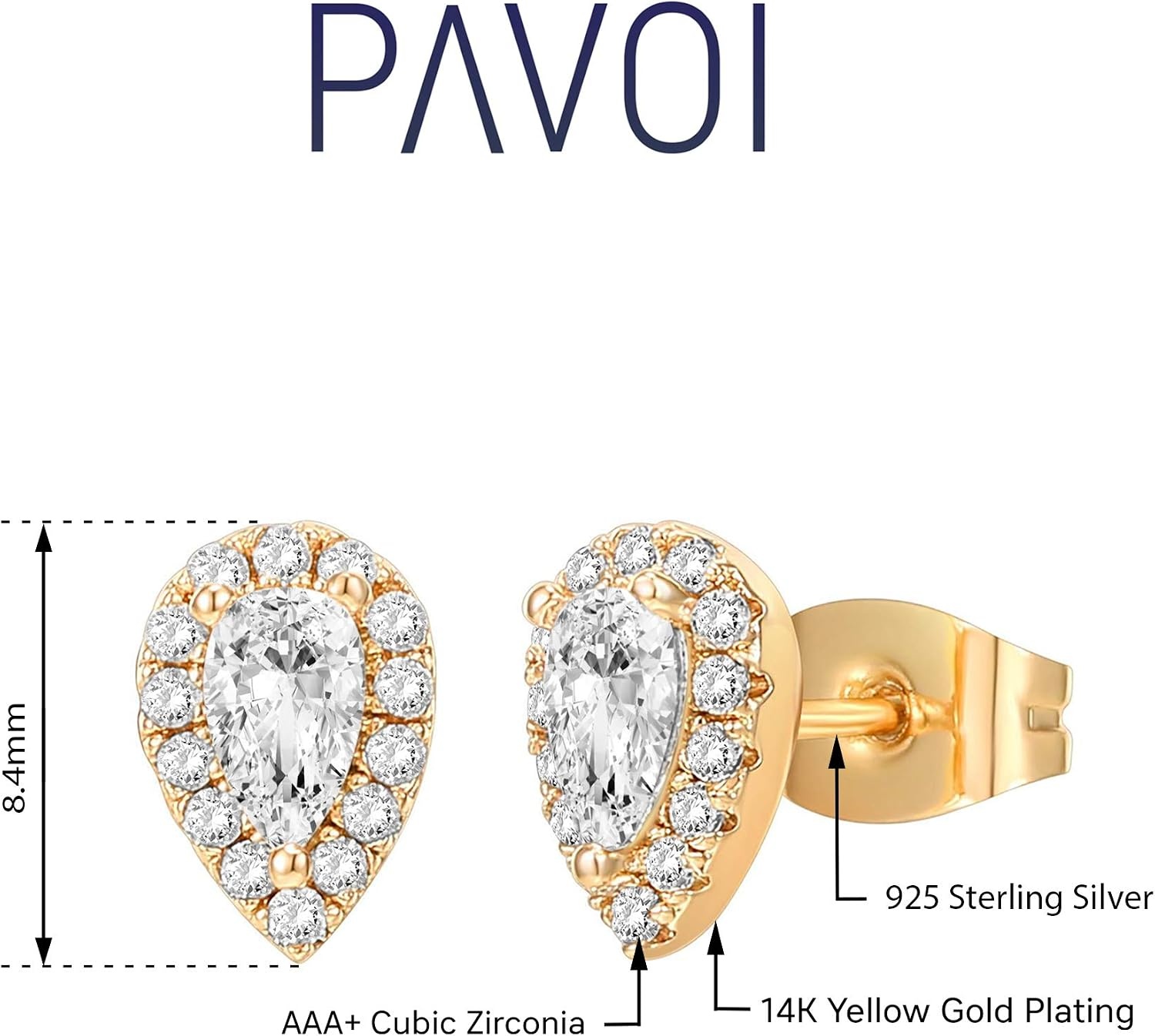 image:imagePAVOI 14K Gold Plated 925 Sterling Silver Post Brilliant Round Faux Diamond Halo Earrings Premium Cubic ZirconiaYellow Gold