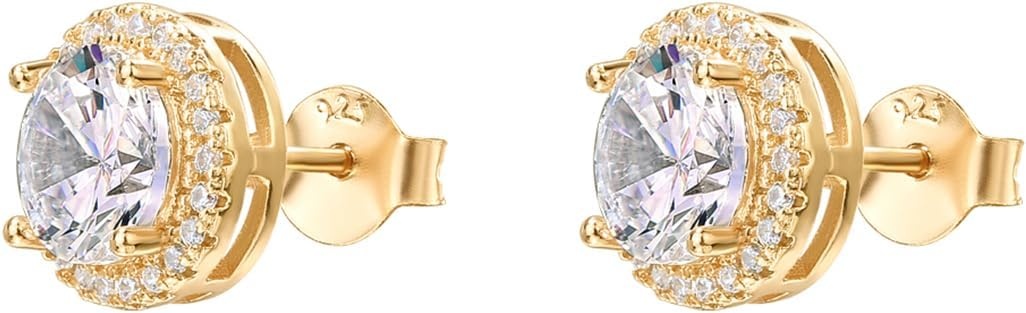 image:imagePAVOI 14K Gold Plated 925 Sterling Silver Post Brilliant Round Faux Diamond Halo Earrings Premium Cubic ZirconiaYellow Gold
