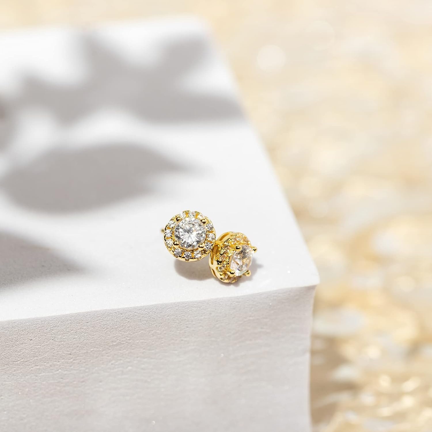 image:imagePAVOI 14K Gold Plated 925 Sterling Silver Post Brilliant Round Faux Diamond Halo Earrings Premium Cubic ZirconiaYellow Gold