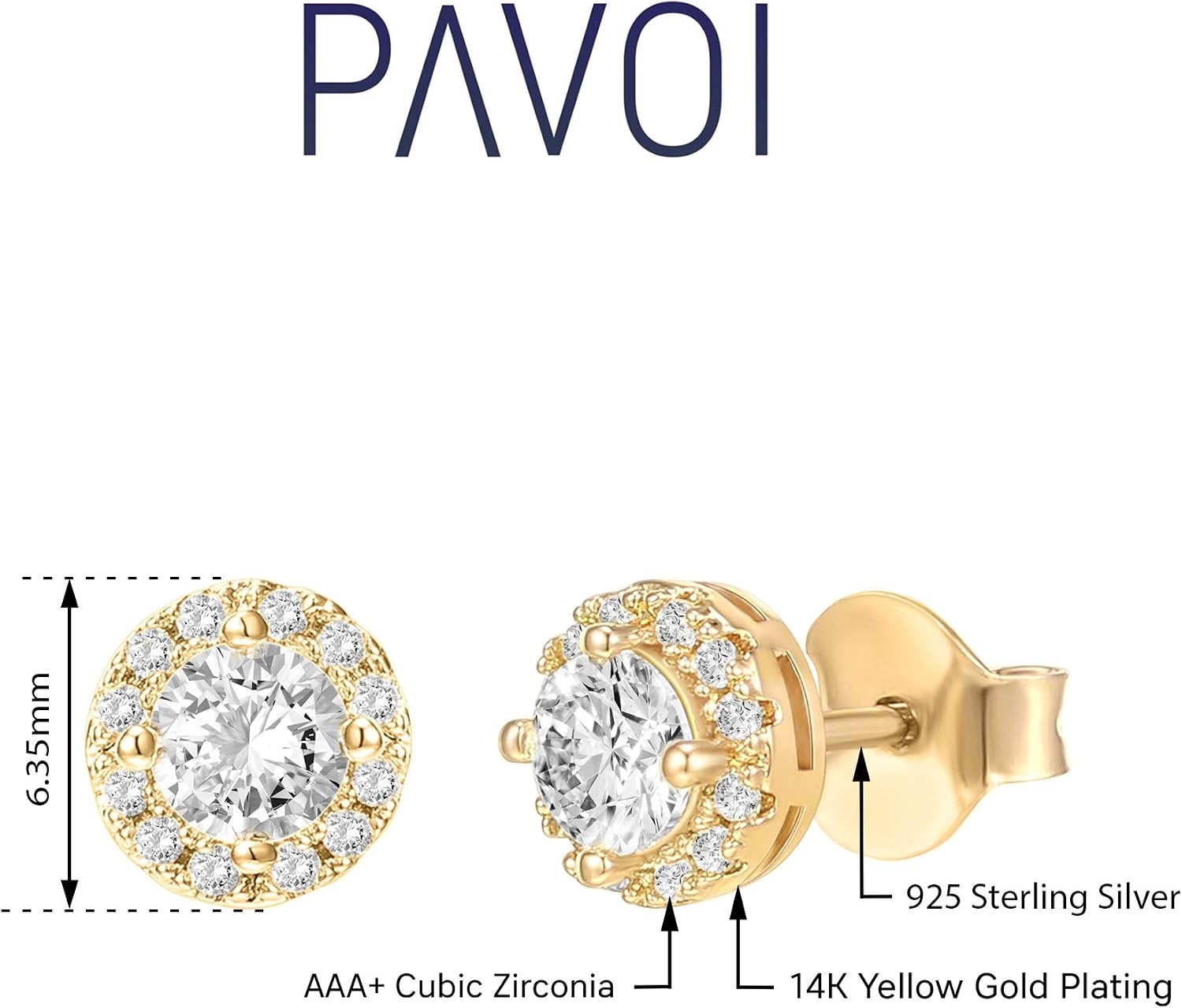 image:imagePAVOI 14K Gold Plated 925 Sterling Silver Post Brilliant Round Faux Diamond Halo Earrings Premium Cubic ZirconiaYellow Gold