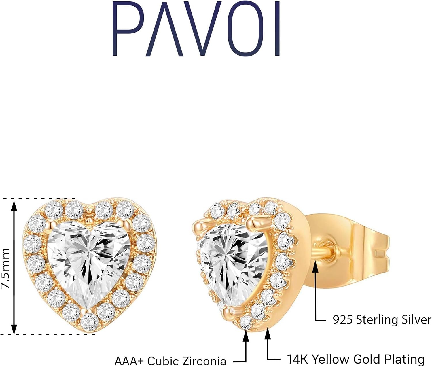 image:imagePAVOI 14K Gold Plated 925 Sterling Silver Post Brilliant Round Faux Diamond Halo Earrings Premium Cubic ZirconiaYellow Gold