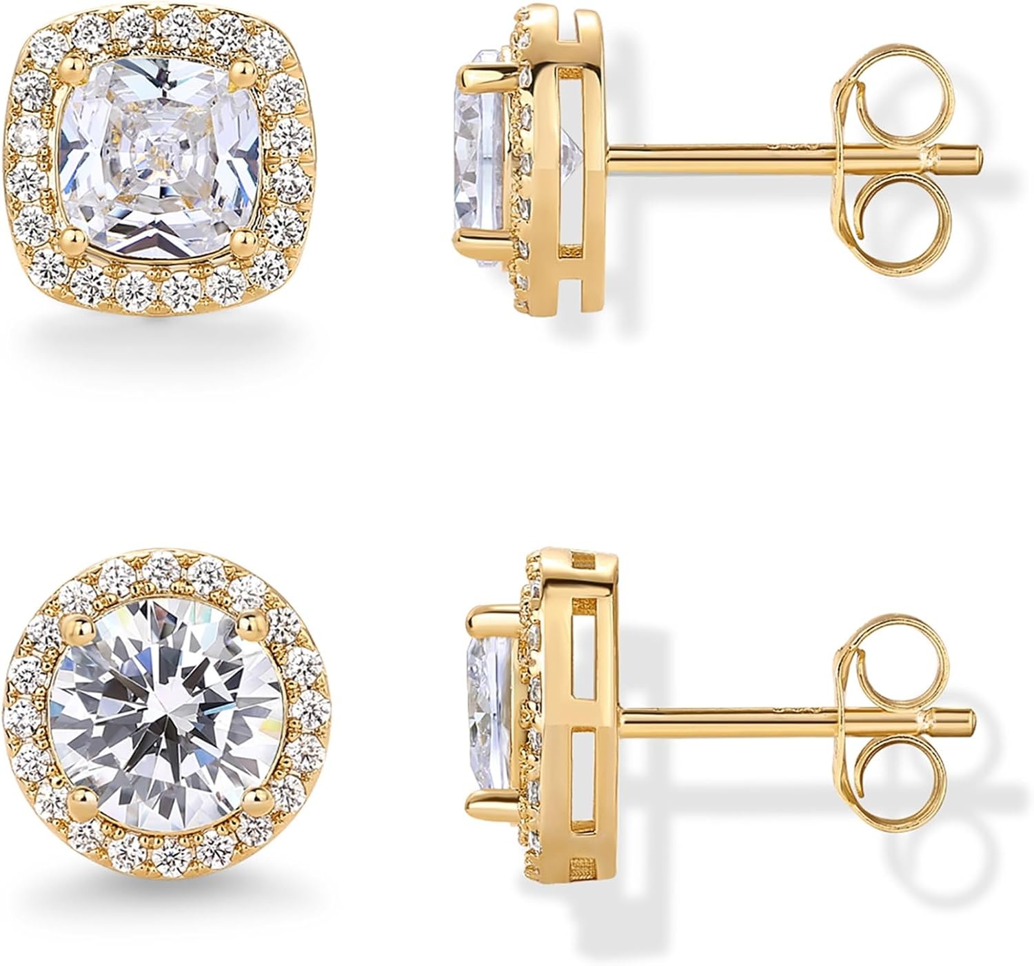 image:imagePAVOI 14K Gold Plated 925 Sterling Silver Post Brilliant Round Faux Diamond Halo Earrings Premium Cubic ZirconiaYellow Gold