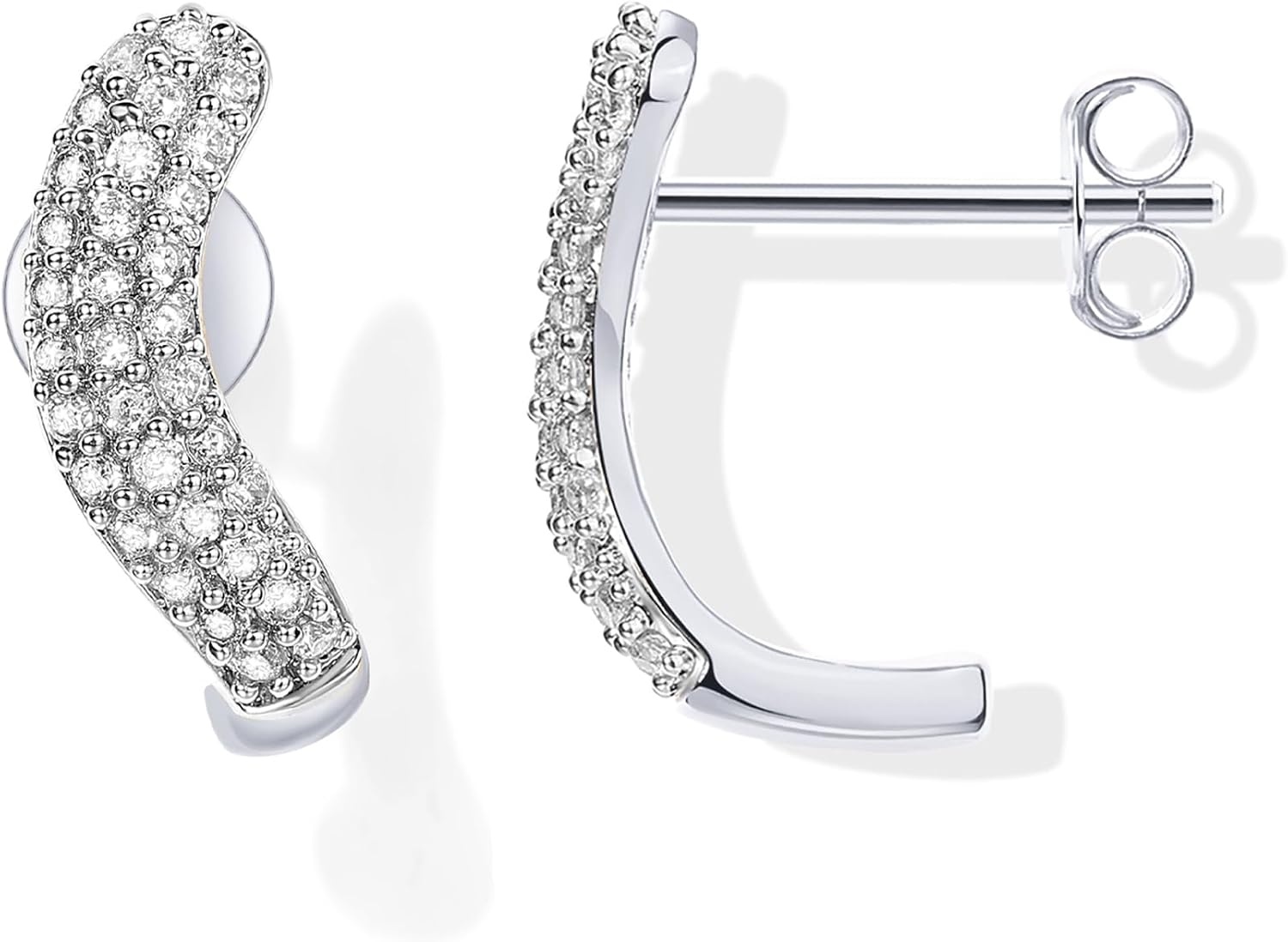 image:imagePAVOI 14K Gold Plated 925 Sterling Silver Post CZ Wavy Stud Earrings Twisted Wave Cubic Zirconia Half Huggie Earrings for WomenWhite Gold