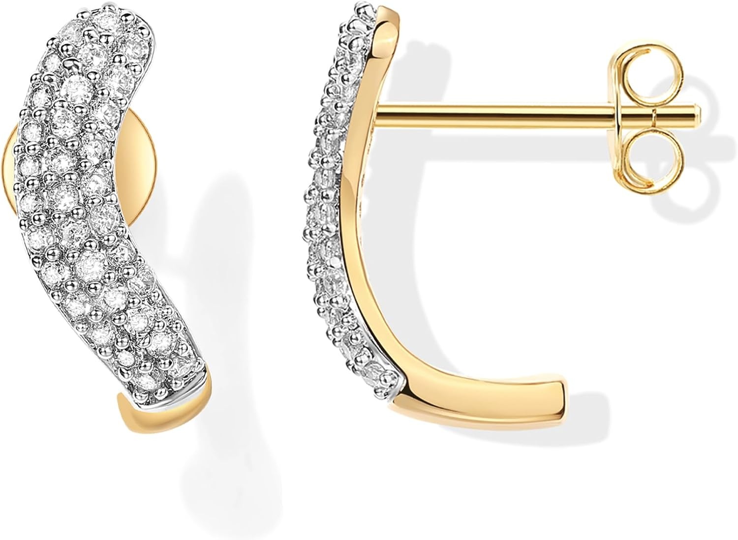 image:imagePAVOI 14K Gold Plated 925 Sterling Silver Post CZ Wavy Stud Earrings Twisted Wave Cubic Zirconia Half Huggie Earrings for WomenYellow Gold