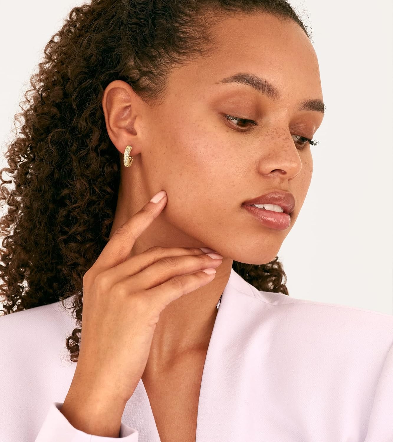 image:imagePAVOI 14K Gold Plated 925 Sterling Silver Post Cubic Zirconia Chunky Hoop Earrings Thick Lightweight Gold Earrings for Women Fully Studded HoopYellow Gold