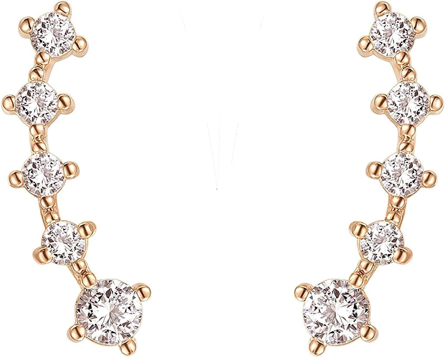 image:imagePAVOI 14K Gold Plated 925 Sterling Silver Post Cubic Zirconia Crawler Earrings Pearl Studs Set CZ Climber Earrings Pearl Studs Pack for WomenRose Gold