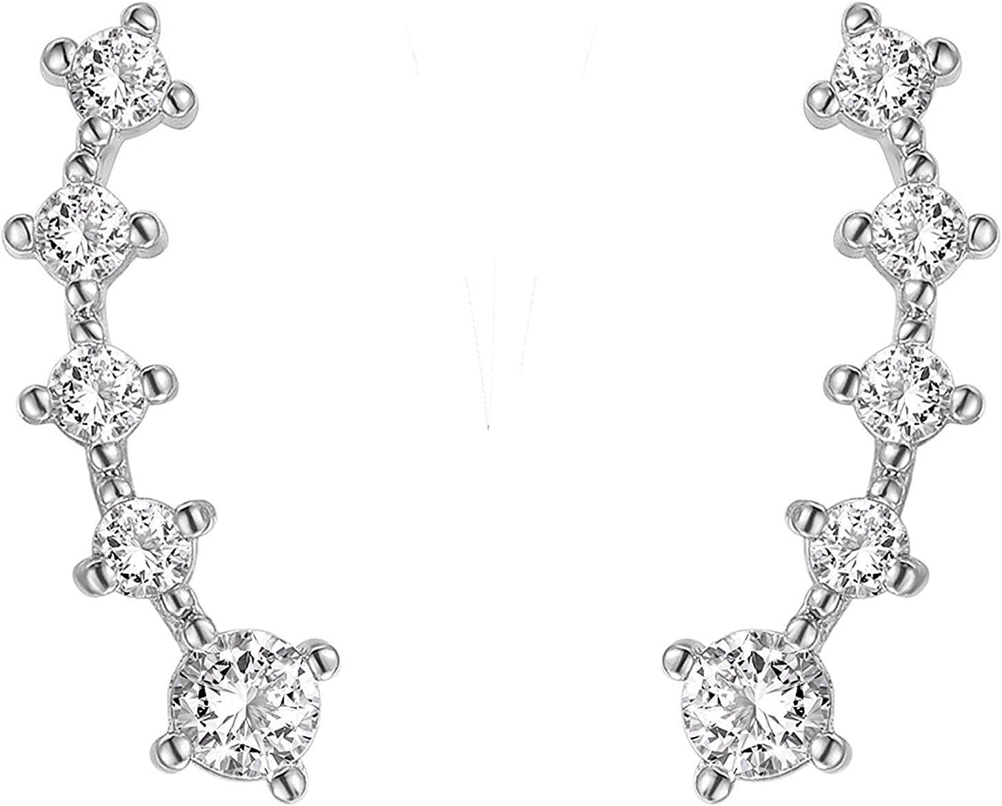 image:imagePAVOI 14K Gold Plated 925 Sterling Silver Post Cubic Zirconia Crawler Earrings Pearl Studs Set CZ Climber Earrings Pearl Studs Pack for WomenWhite Gold
