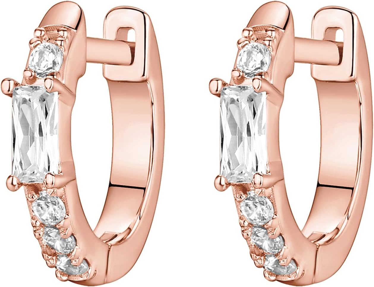 image:imagePAVOI 14K Gold Plated 925 Sterling Silver Post Cubic Zirconia Huggie Earrings Gold Hoop Earrings for Women CZ Stud Cuff EarringRose Gold