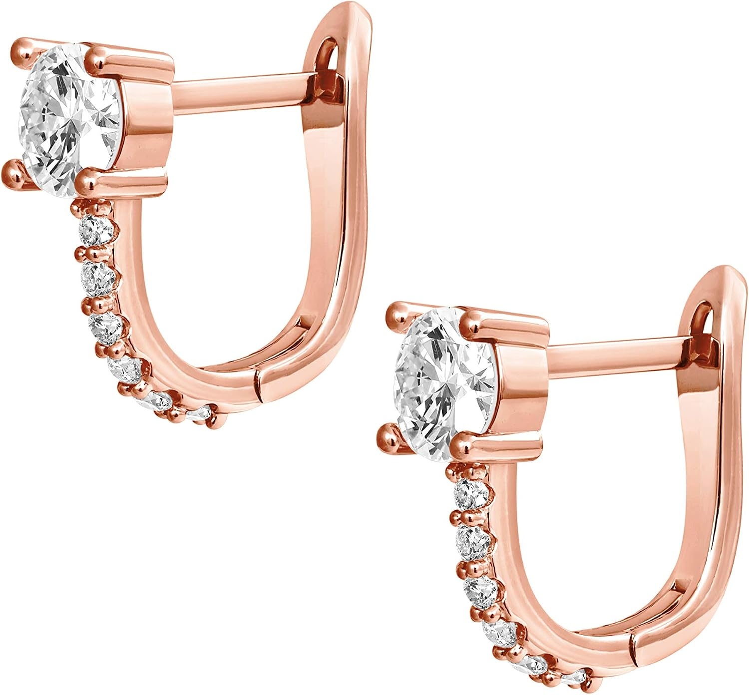 image:imagePAVOI 14K Gold Plated 925 Sterling Silver Post Cubic Zirconia Huggie Earrings Gold Hoop Earrings for Women CZ Stud Cuff EarringRose Gold
