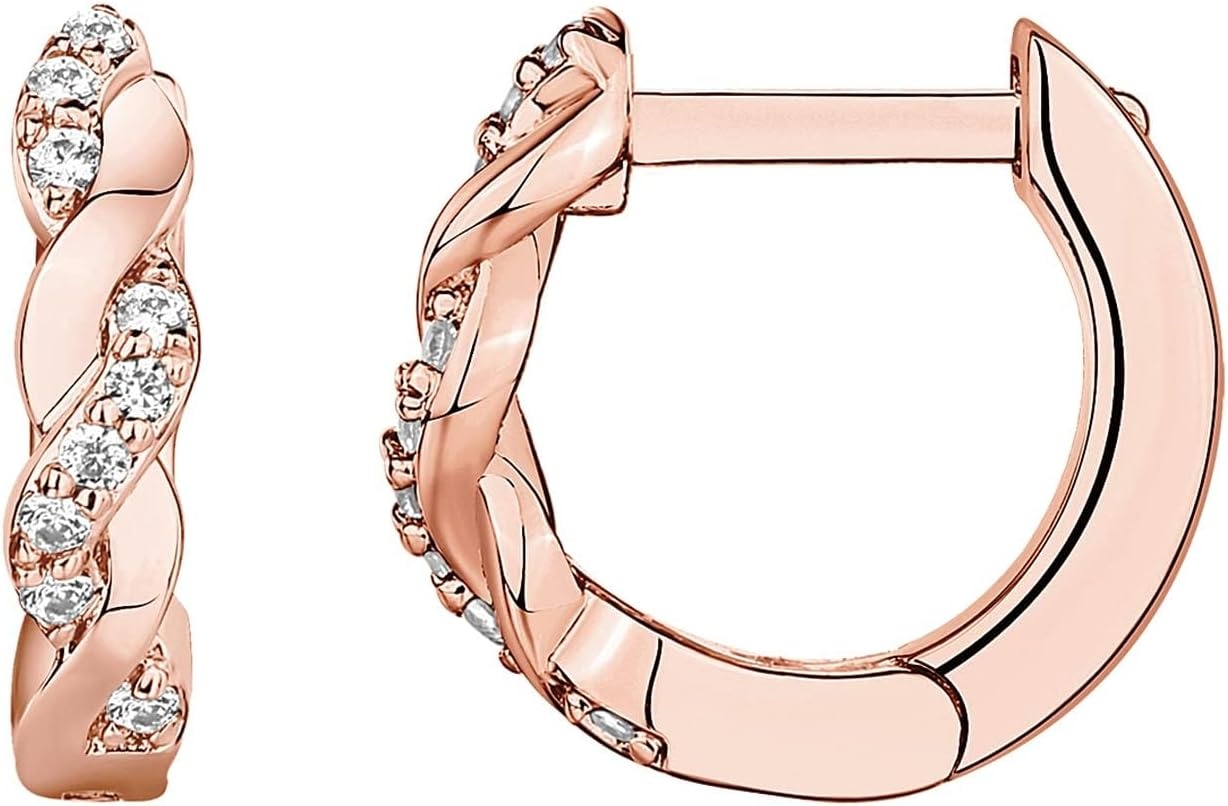 image:imagePAVOI 14K Gold Plated 925 Sterling Silver Post Cubic Zirconia Huggie Earrings Gold Hoop Earrings for Women CZ Stud Cuff EarringRose Gold