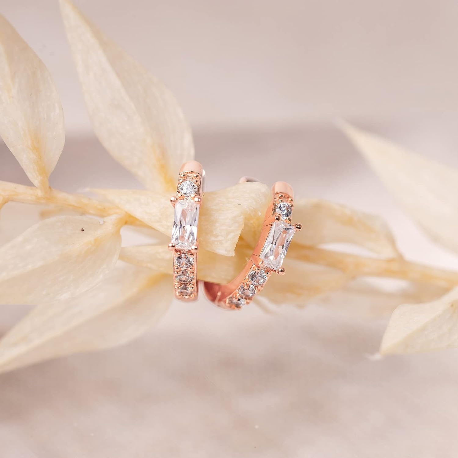 image:imagePAVOI 14K Gold Plated 925 Sterling Silver Post Cubic Zirconia Huggie Earrings Gold Hoop Earrings for Women CZ Stud Cuff EarringRose Gold