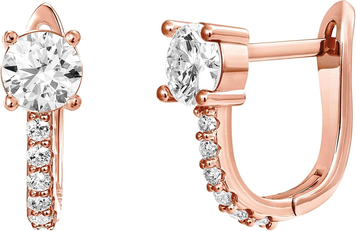 image:imagePAVOI 14K Gold Plated 925 Sterling Silver Post Cubic Zirconia Huggie Earrings Gold Hoop Earrings for Women CZ Stud Cuff EarringRose Gold
