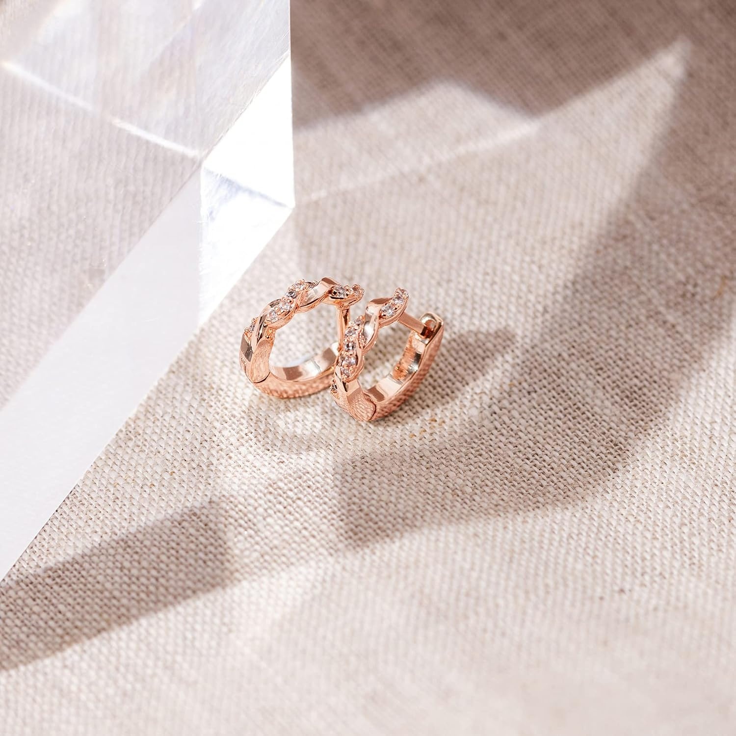 image:imagePAVOI 14K Gold Plated 925 Sterling Silver Post Cubic Zirconia Huggie Earrings Gold Hoop Earrings for Women CZ Stud Cuff EarringRose Gold