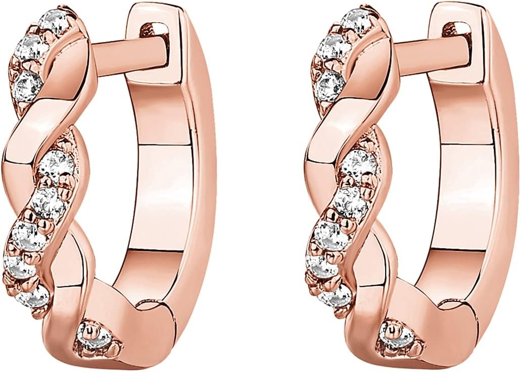 image:imagePAVOI 14K Gold Plated 925 Sterling Silver Post Cubic Zirconia Huggie Earrings Gold Hoop Earrings for Women CZ Stud Cuff EarringRose Gold