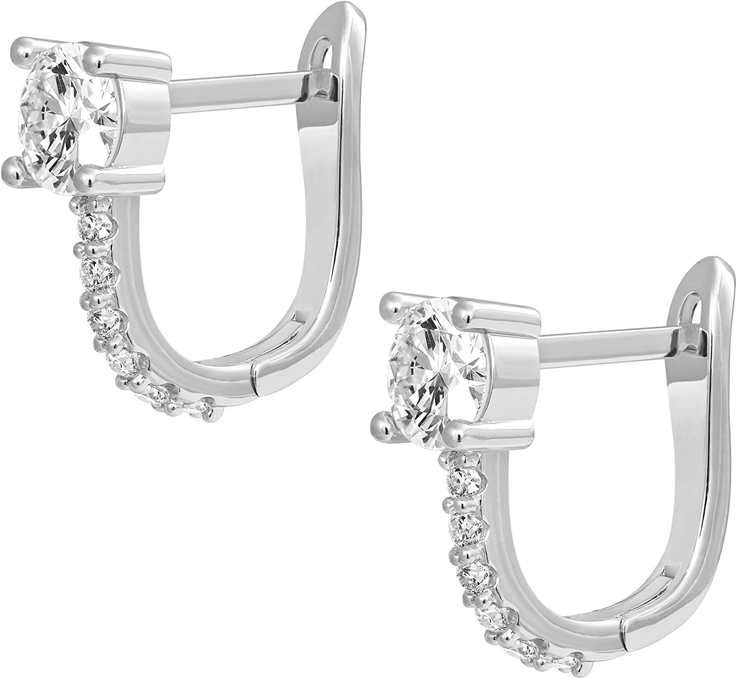 image:imagePAVOI 14K Gold Plated 925 Sterling Silver Post Cubic Zirconia Huggie Earrings Gold Hoop Earrings for Women CZ Stud Cuff EarringWhite Gold