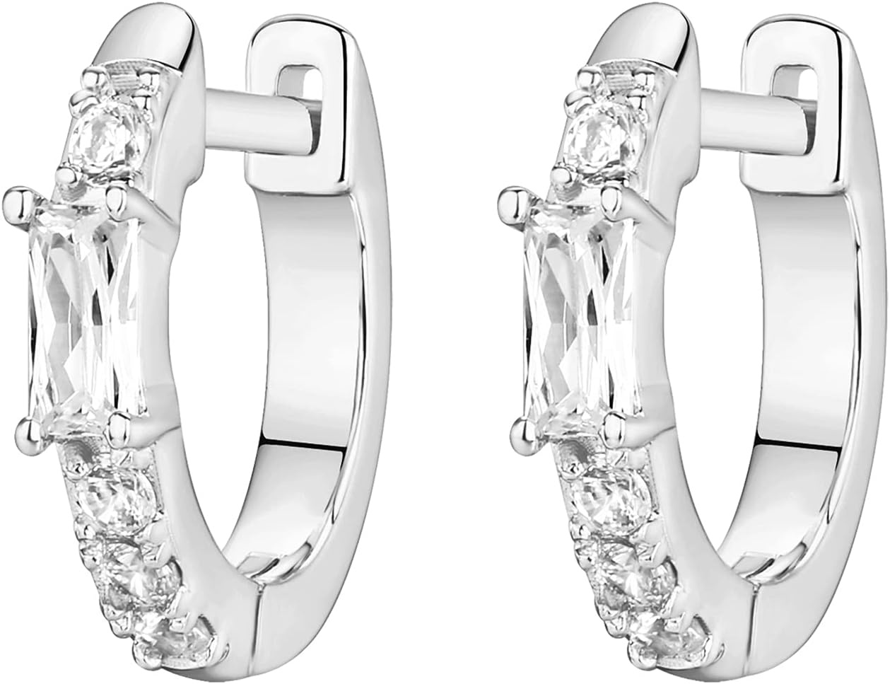 image:imagePAVOI 14K Gold Plated 925 Sterling Silver Post Cubic Zirconia Huggie Earrings Gold Hoop Earrings for Women CZ Stud Cuff EarringWhite Gold