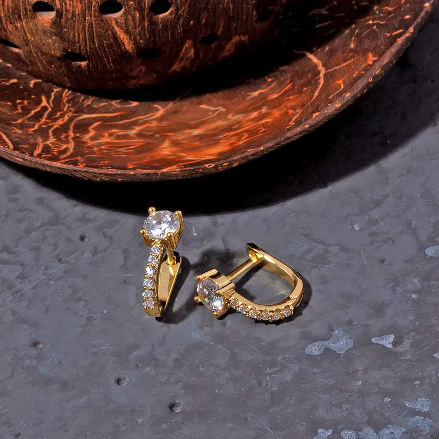 image:imagePAVOI 14K Gold Plated 925 Sterling Silver Post Cubic Zirconia Huggie Earrings Gold Hoop Earrings for Women CZ Stud Cuff EarringWhite Gold
