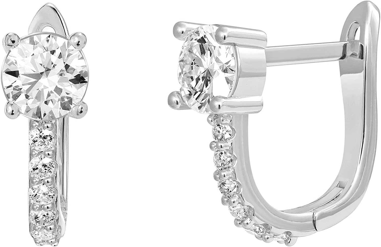 image:imagePAVOI 14K Gold Plated 925 Sterling Silver Post Cubic Zirconia Huggie Earrings Gold Hoop Earrings for Women CZ Stud Cuff EarringWhite Gold