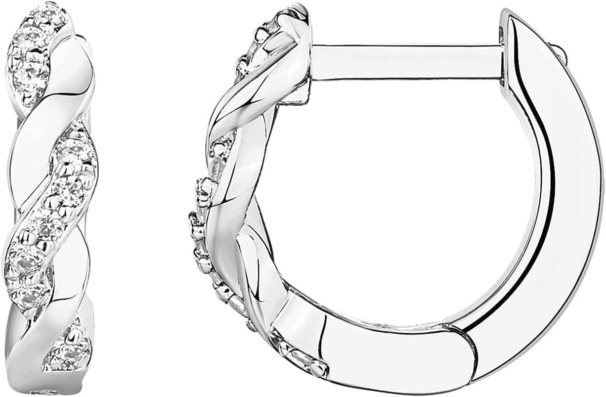 image:imagePAVOI 14K Gold Plated 925 Sterling Silver Post Cubic Zirconia Huggie Earrings Gold Hoop Earrings for Women CZ Stud Cuff EarringWhite Gold