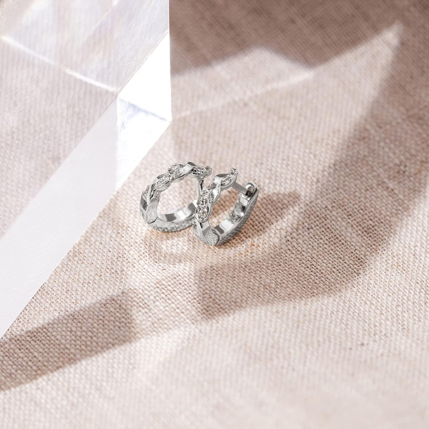 image:imagePAVOI 14K Gold Plated 925 Sterling Silver Post Cubic Zirconia Huggie Earrings Gold Hoop Earrings for Women CZ Stud Cuff EarringWhite Gold