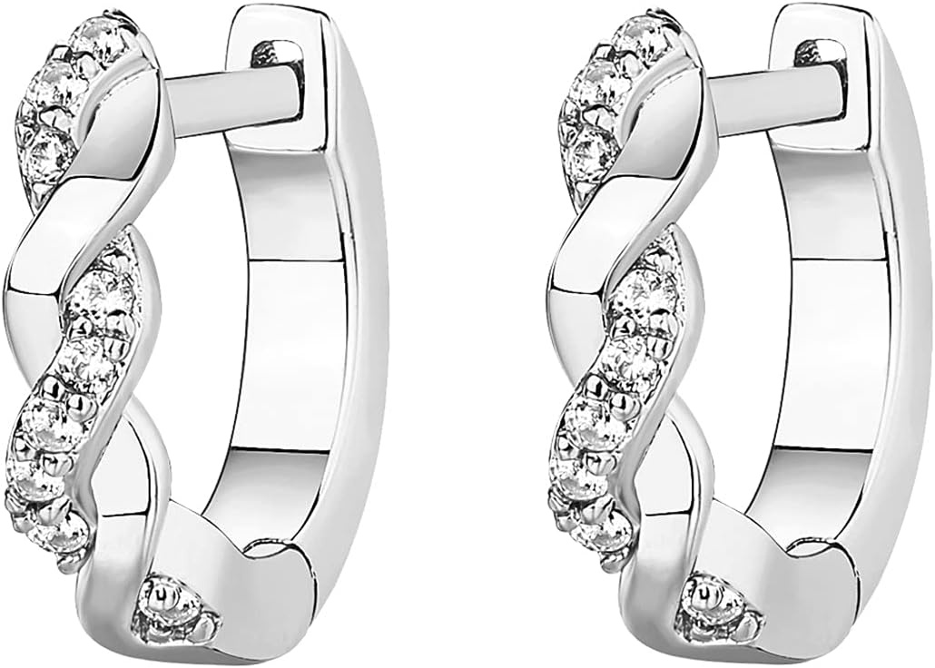 image:imagePAVOI 14K Gold Plated 925 Sterling Silver Post Cubic Zirconia Huggie Earrings Gold Hoop Earrings for Women CZ Stud Cuff EarringWhite Gold
