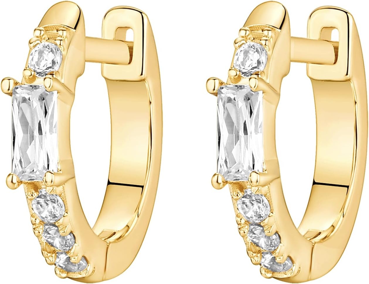 image:imagePAVOI 14K Gold Plated 925 Sterling Silver Post Cubic Zirconia Huggie Earrings Gold Hoop Earrings for Women CZ Stud Cuff EarringYellow Gold