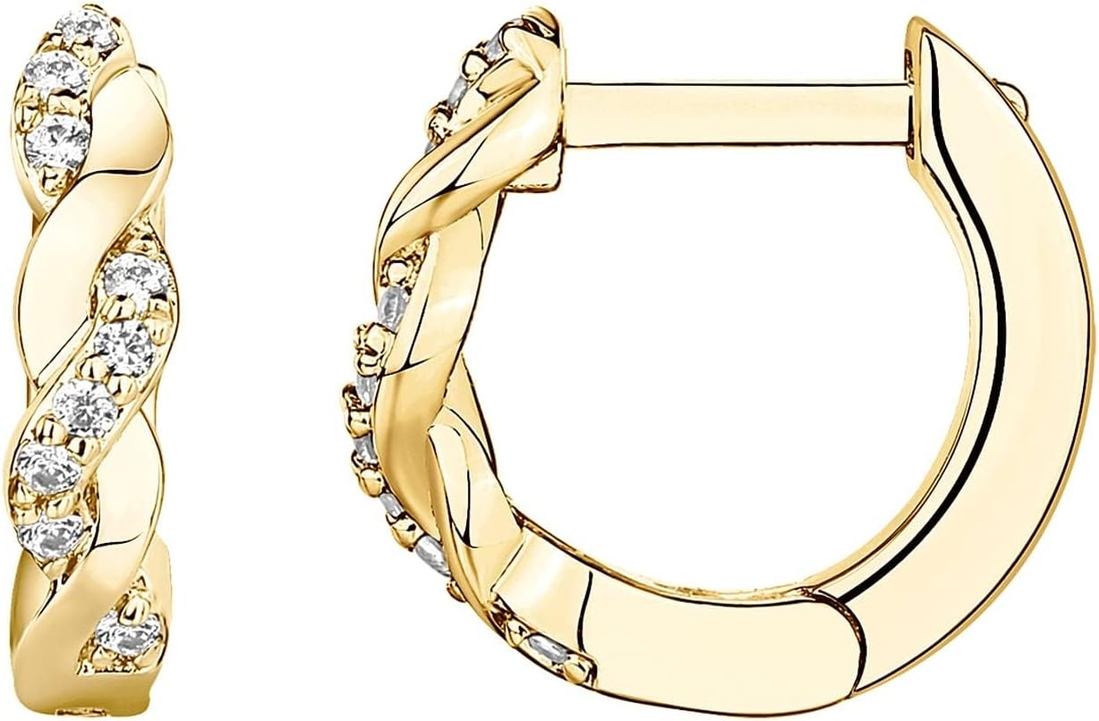 image:imagePAVOI 14K Gold Plated 925 Sterling Silver Post Cubic Zirconia Huggie Earrings Gold Hoop Earrings for Women CZ Stud Cuff EarringYellow Gold