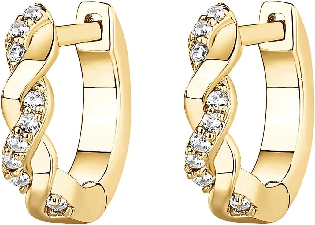 image:imagePAVOI 14K Gold Plated 925 Sterling Silver Post Cubic Zirconia Huggie Earrings Gold Hoop Earrings for Women CZ Stud Cuff EarringYellow Gold