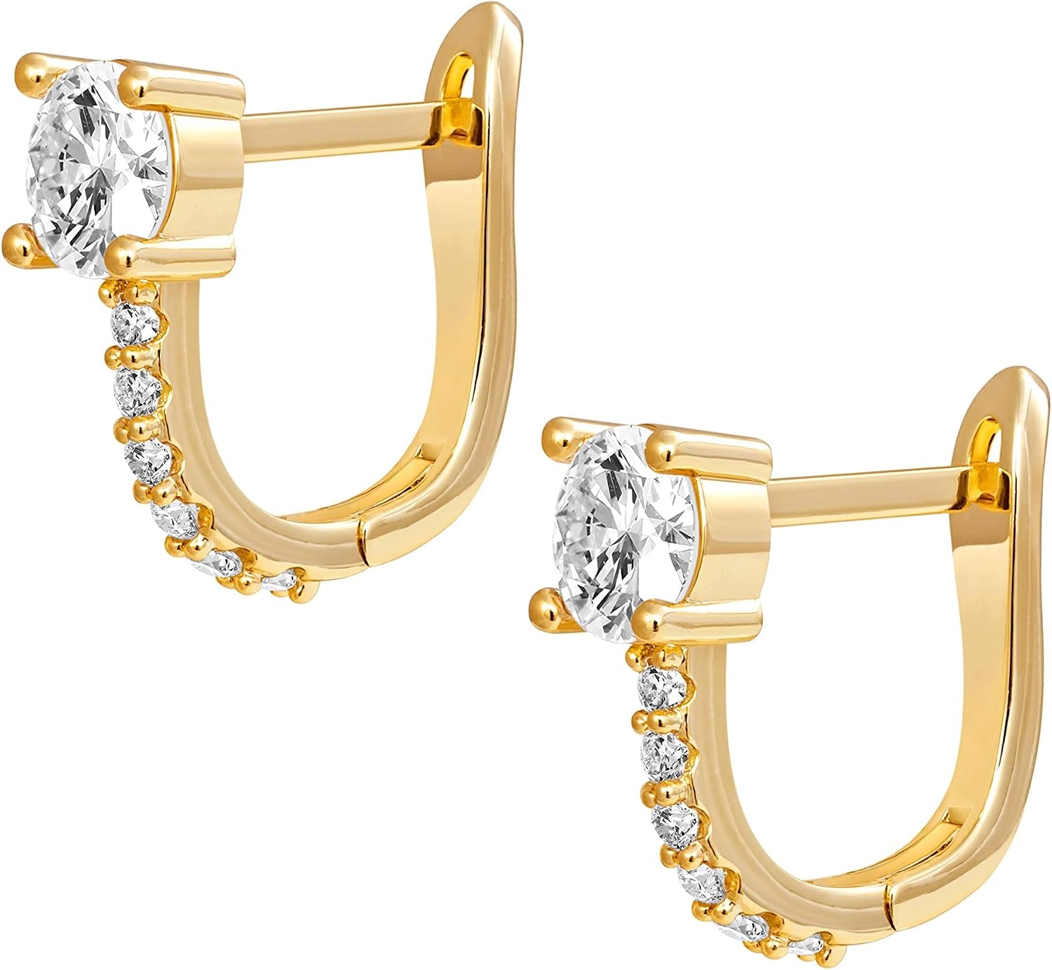 image:imagePAVOI 14K Gold Plated 925 Sterling Silver Post Cubic Zirconia Huggie Earrings Gold Hoop Earrings for Women CZ Stud Cuff EarringYellow Gold