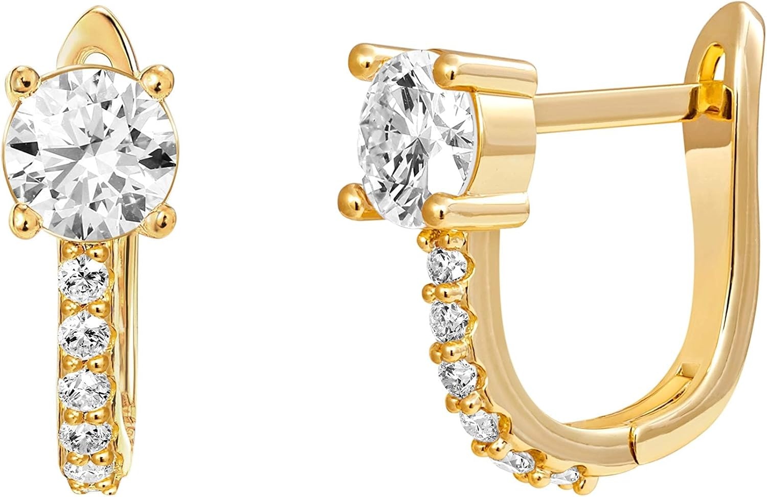 image:imagePAVOI 14K Gold Plated 925 Sterling Silver Post Cubic Zirconia Huggie Earrings Gold Hoop Earrings for Women CZ Stud Cuff EarringYellow Gold