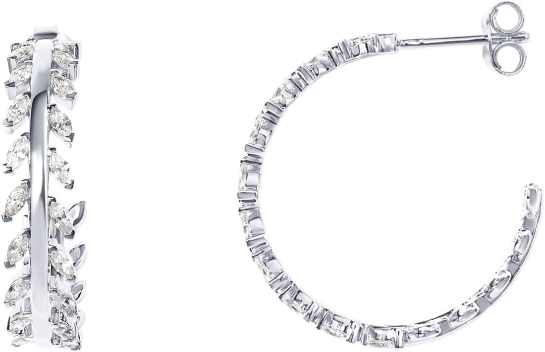 image:imagePAVOI 14K Gold Plated 925 Sterling Silver Post Cubic Zirconia Leaf Hoop Earrings Gold Hoop Earrings for WomenWhite Gold