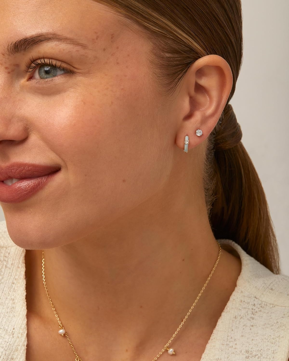 image:imagePAVOI 14K Gold Plated 925 Sterling Silver Post Earrings for Women Colored Enamel Cubic Zirconia Huggie Hoop Earrings JewelryWhite Gold Blue Enamel