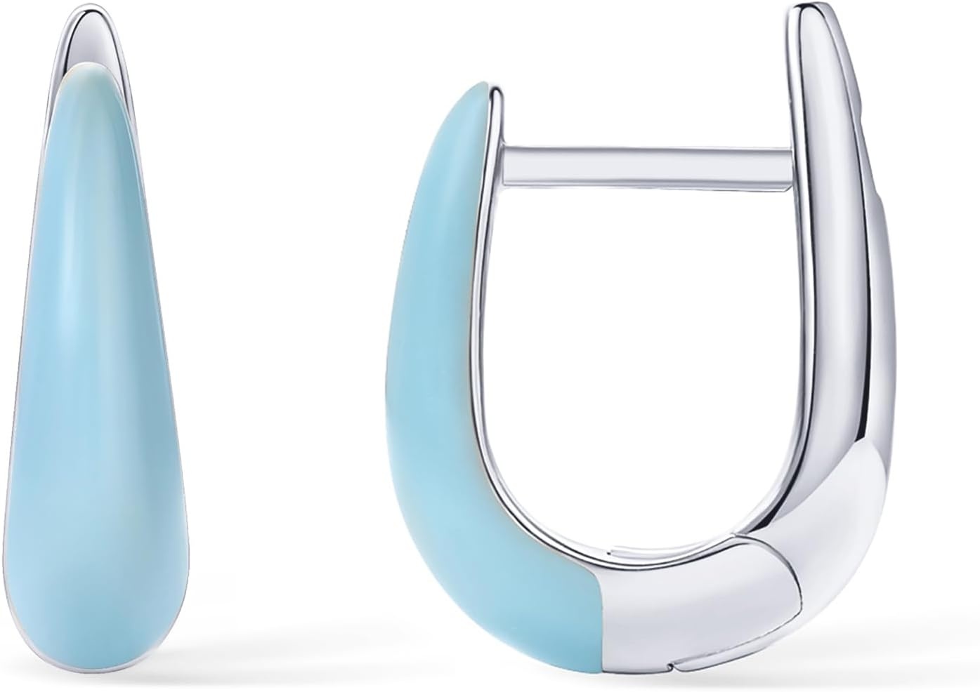 image:imagePAVOI 14K Gold Plated 925 Sterling Silver Post Earrings for Women Colored Enamel Cubic Zirconia Huggie Hoop Earrings JewelryWhite Gold Blue Enamel