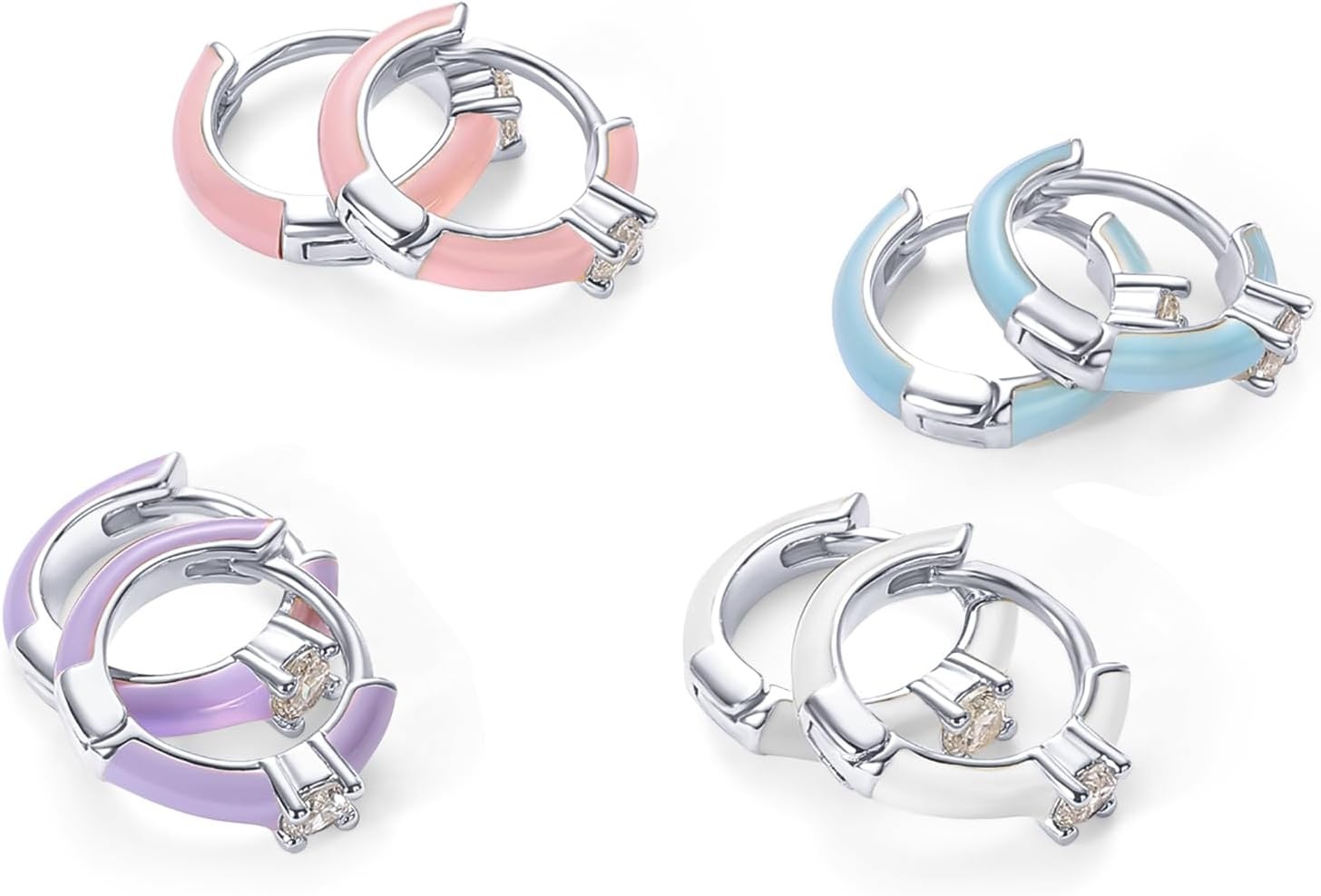 image:imagePAVOI 14K Gold Plated 925 Sterling Silver Post Earrings for Women Colored Enamel Cubic Zirconia Huggie Hoop Earrings JewelryWhite Gold Purple Enamel