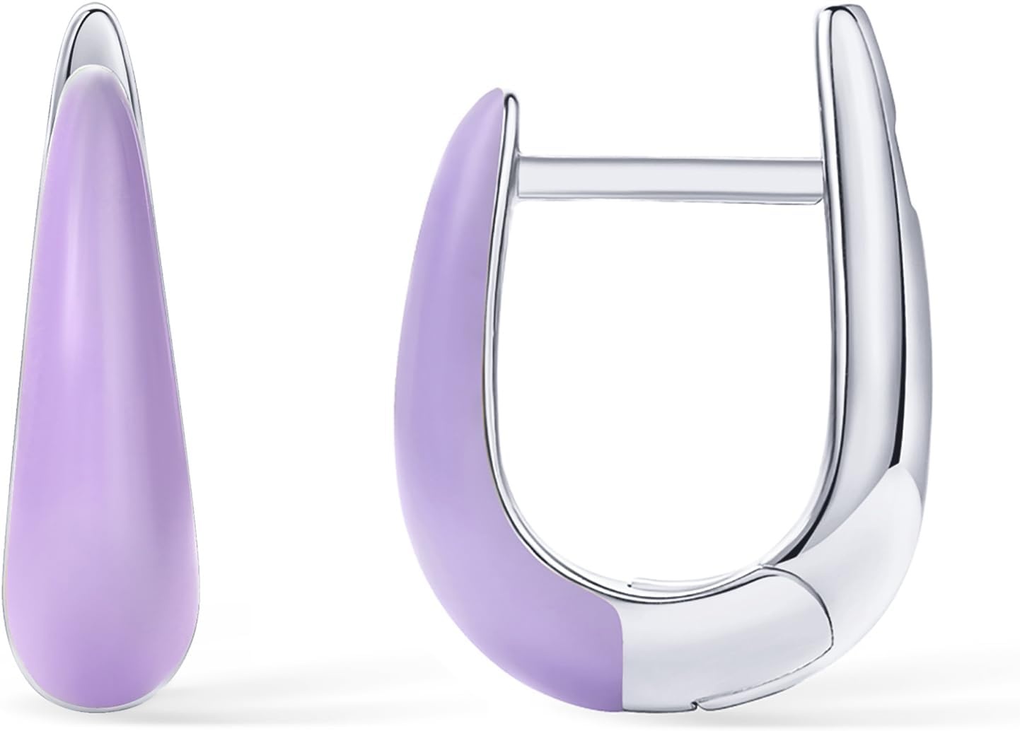 image:imagePAVOI 14K Gold Plated 925 Sterling Silver Post Earrings for Women Colored Enamel Cubic Zirconia Huggie Hoop Earrings JewelryWhite Gold Purple Enamel