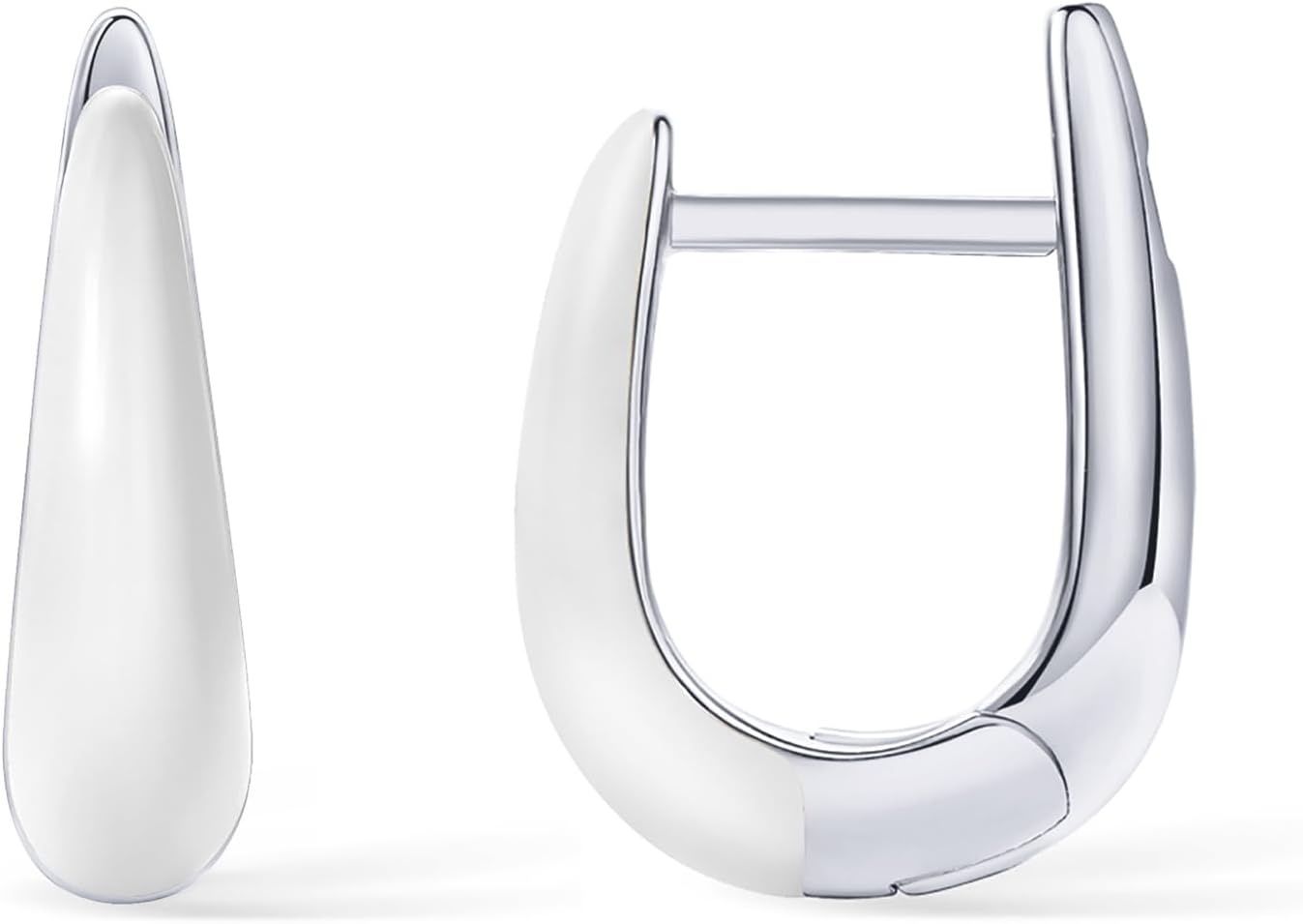 image:imagePAVOI 14K Gold Plated 925 Sterling Silver Post Earrings for Women Colored Enamel Cubic Zirconia Huggie Hoop Earrings JewelryWhite Gold White Enamel