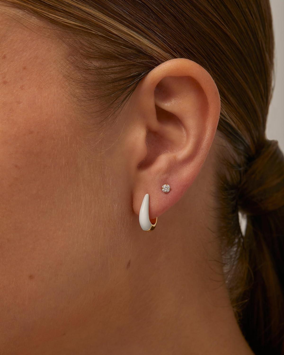 image:imagePAVOI 14K Gold Plated 925 Sterling Silver Post Earrings for Women Colored Enamel Cubic Zirconia Huggie Hoop Earrings JewelryWhite Gold White Enamel