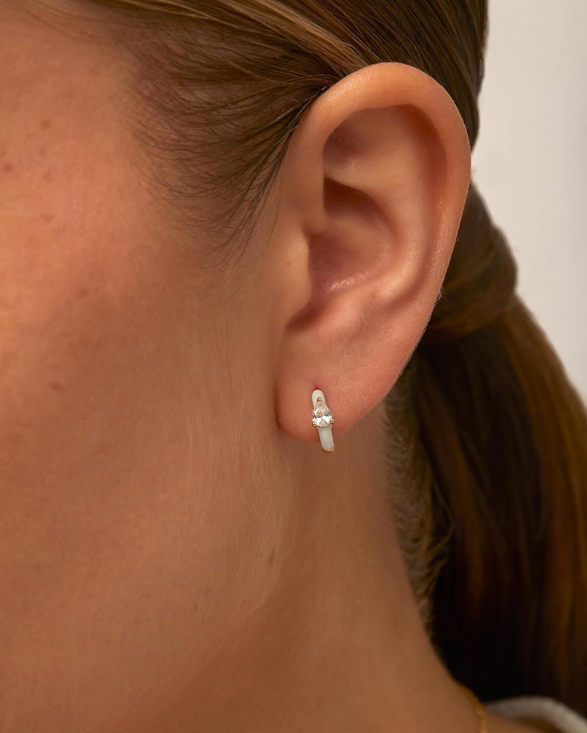 image:imagePAVOI 14K Gold Plated 925 Sterling Silver Post Earrings for Women Colored Enamel Cubic Zirconia Huggie Hoop Earrings JewelryWhite Gold White Enamel
