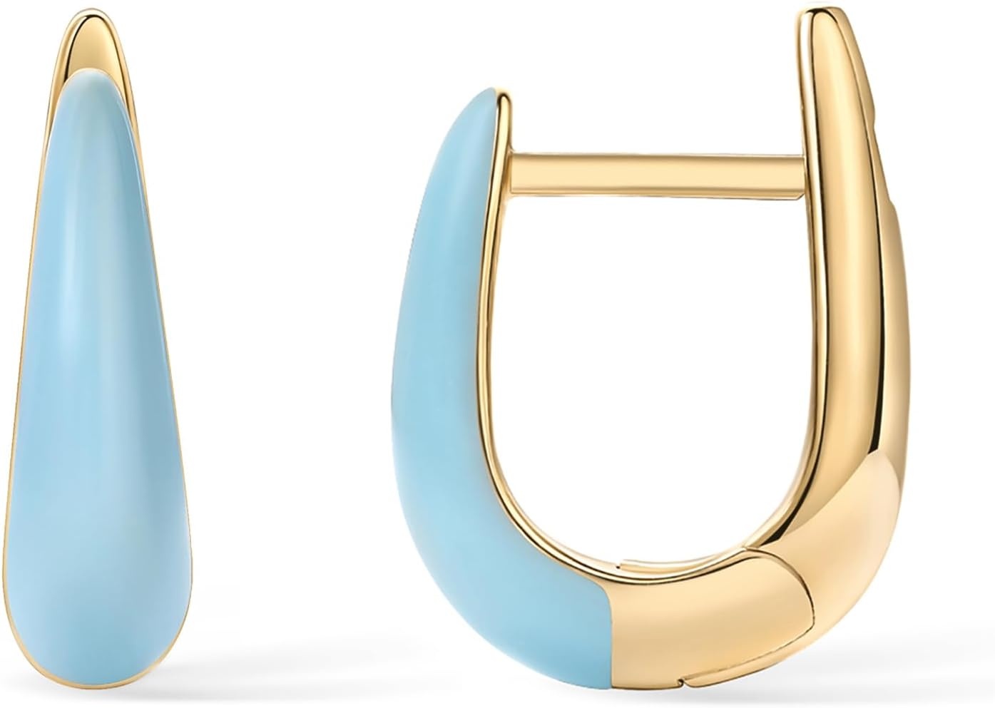 image:imagePAVOI 14K Gold Plated 925 Sterling Silver Post Earrings for Women Colored Enamel Cubic Zirconia Huggie Hoop Earrings JewelryYellow Gold Blue Enamel