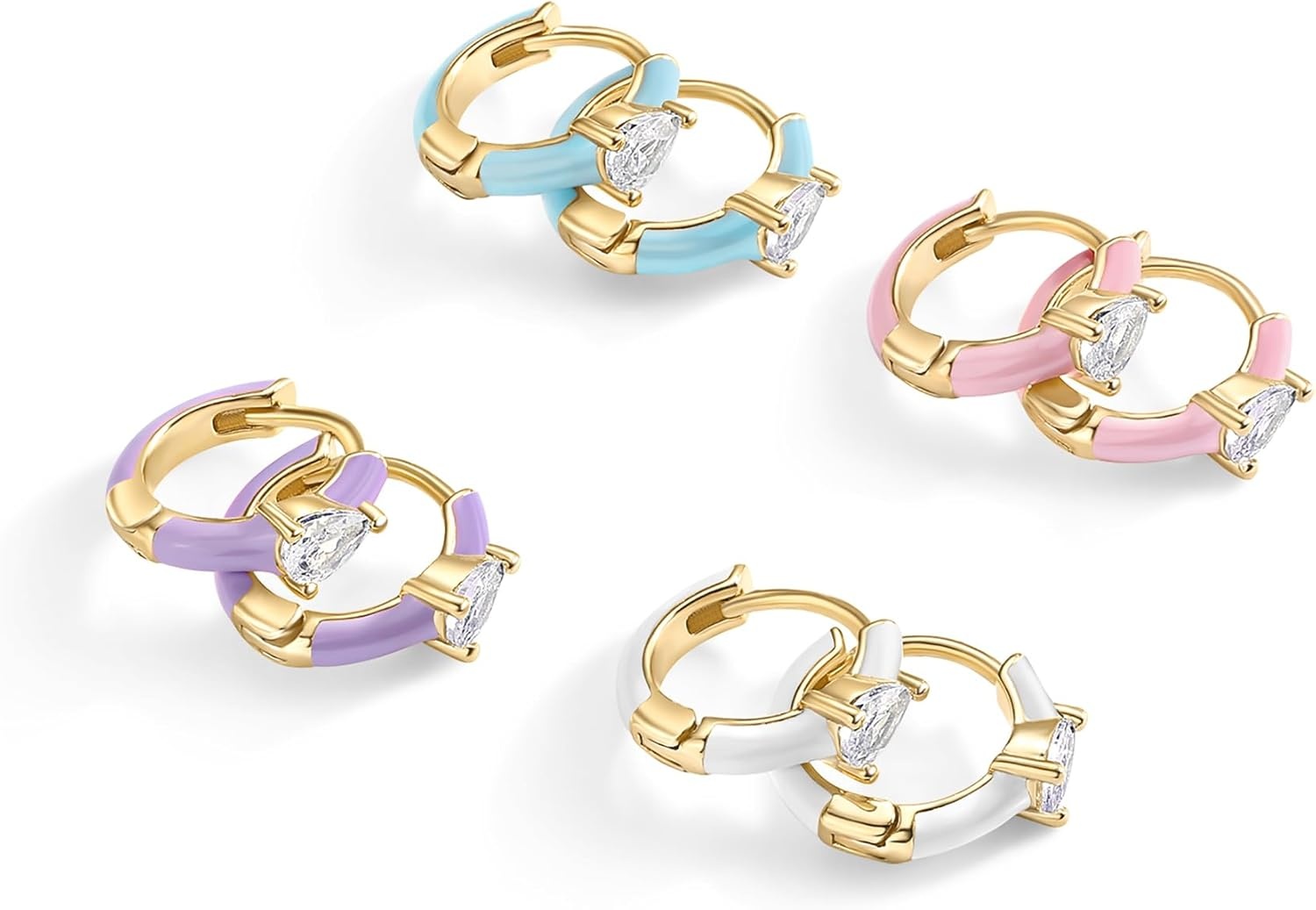 image:imagePAVOI 14K Gold Plated 925 Sterling Silver Post Earrings for Women Colored Enamel Cubic Zirconia Huggie Hoop Earrings JewelryYellow Gold Blue Enamel