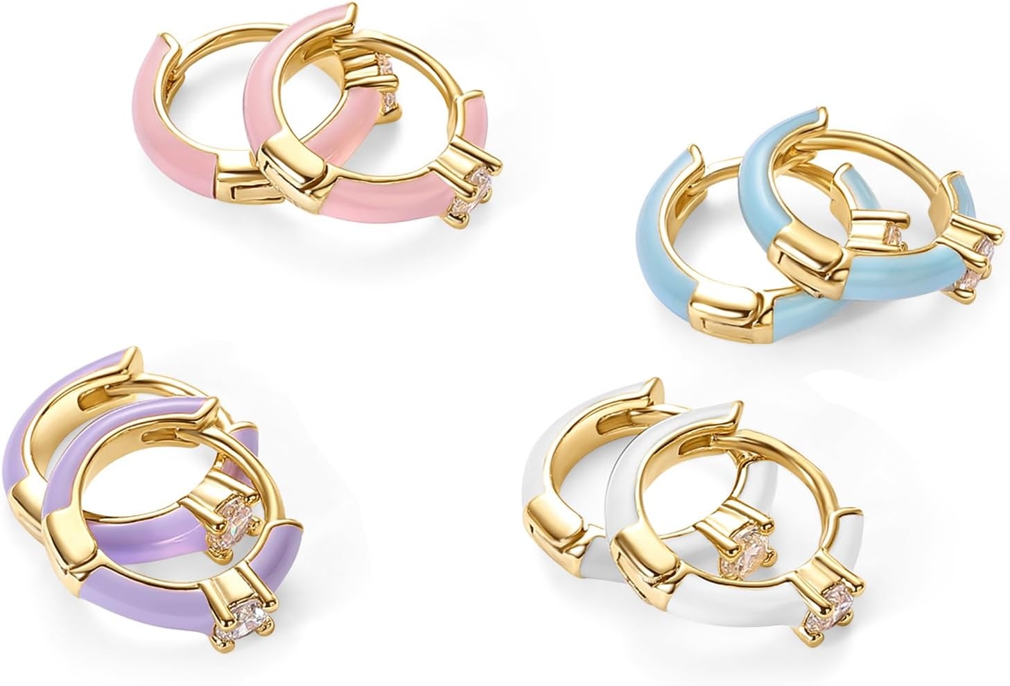 image:imagePAVOI 14K Gold Plated 925 Sterling Silver Post Earrings for Women Colored Enamel Cubic Zirconia Huggie Hoop Earrings JewelryYellow Gold Blue Enamel