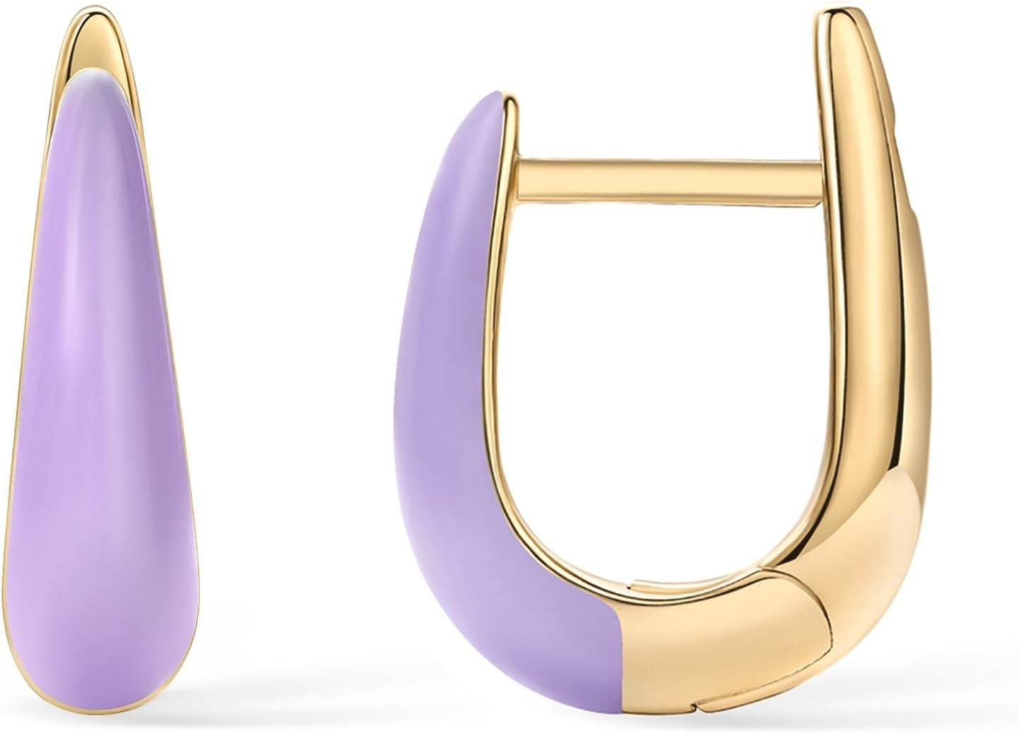image:imagePAVOI 14K Gold Plated 925 Sterling Silver Post Earrings for Women Colored Enamel Cubic Zirconia Huggie Hoop Earrings JewelryYellow Gold Purple Enamel