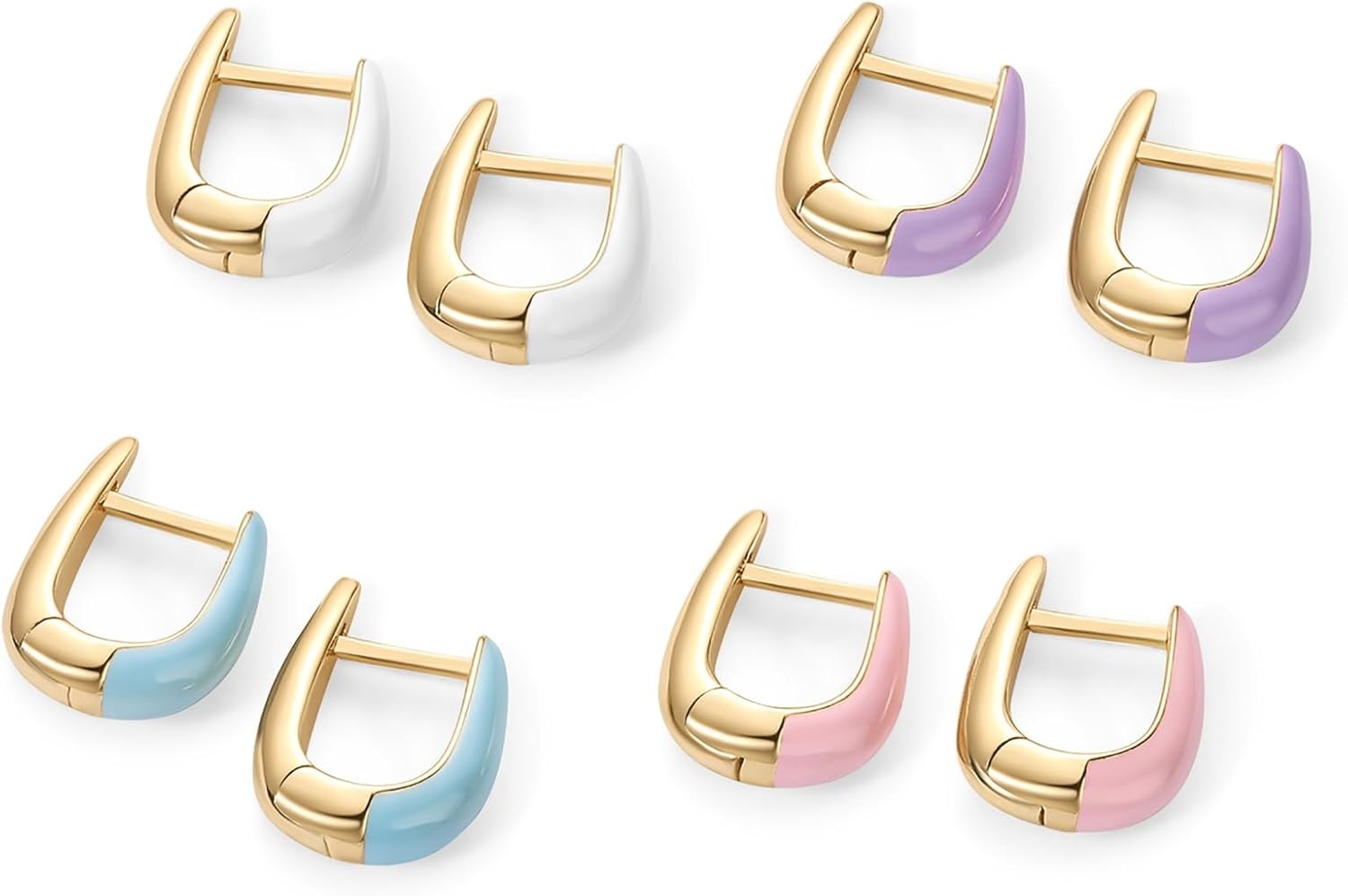 image:imagePAVOI 14K Gold Plated 925 Sterling Silver Post Earrings for Women Colored Enamel Cubic Zirconia Huggie Hoop Earrings JewelryYellow Gold Purple Enamel