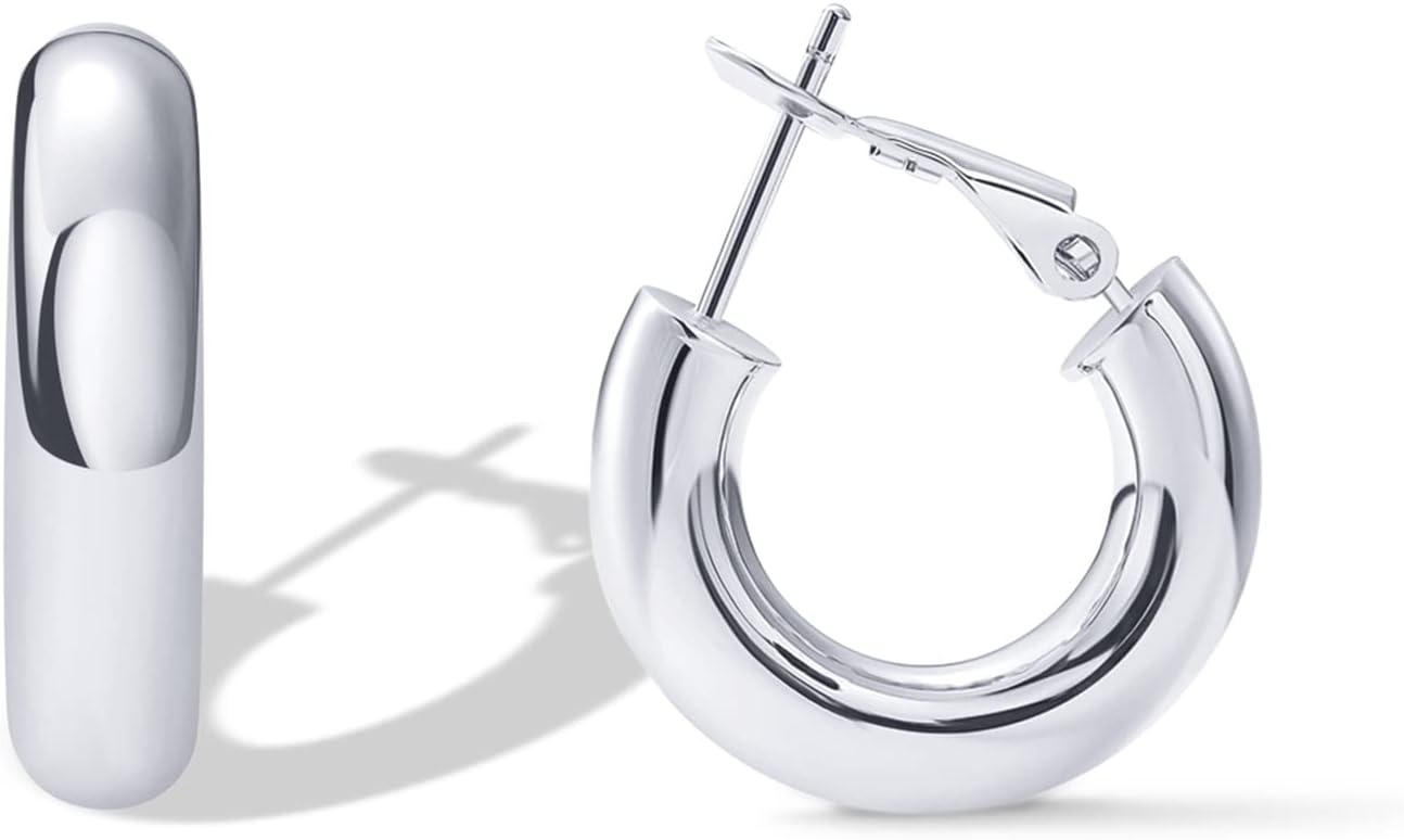 image:imagePAVOI 14K Gold Plated 925 Sterling Silver Post Hoops Lightweight Chunky Hoops Huggies Thick Gold Hoop Earrings for Women200 Millimeters