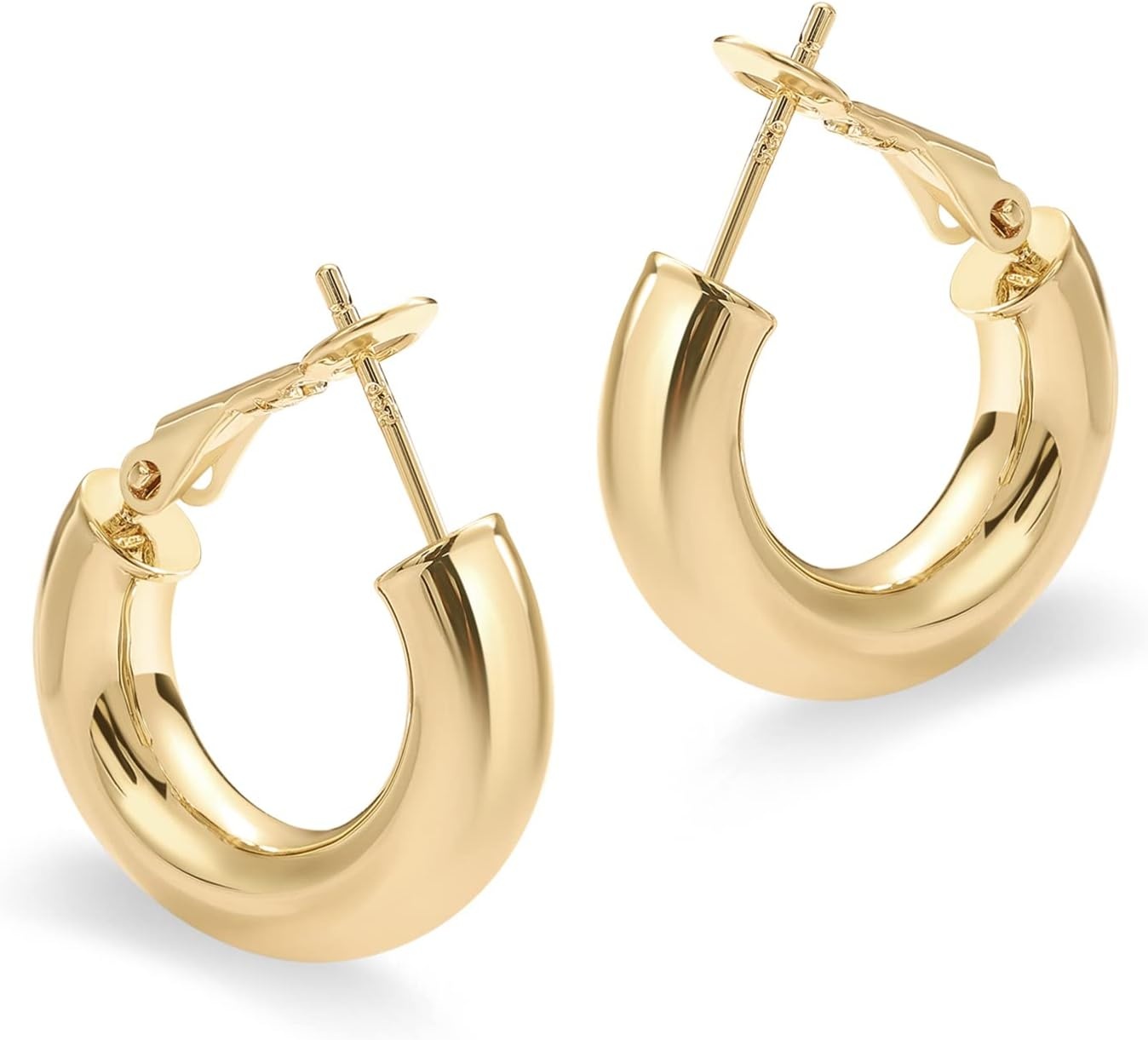 image:imagePAVOI 14K Gold Plated 925 Sterling Silver Post Hoops Lightweight Chunky Hoops Huggies Thick Gold Hoop Earrings for Women200 Millimeters