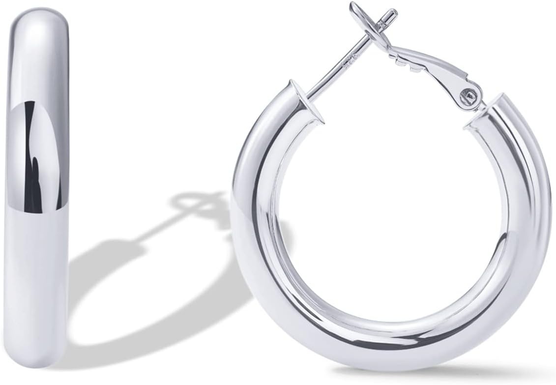image:imagePAVOI 14K Gold Plated 925 Sterling Silver Post Hoops Lightweight Chunky Hoops Huggies Thick Gold Hoop Earrings for Women300 Millimeters