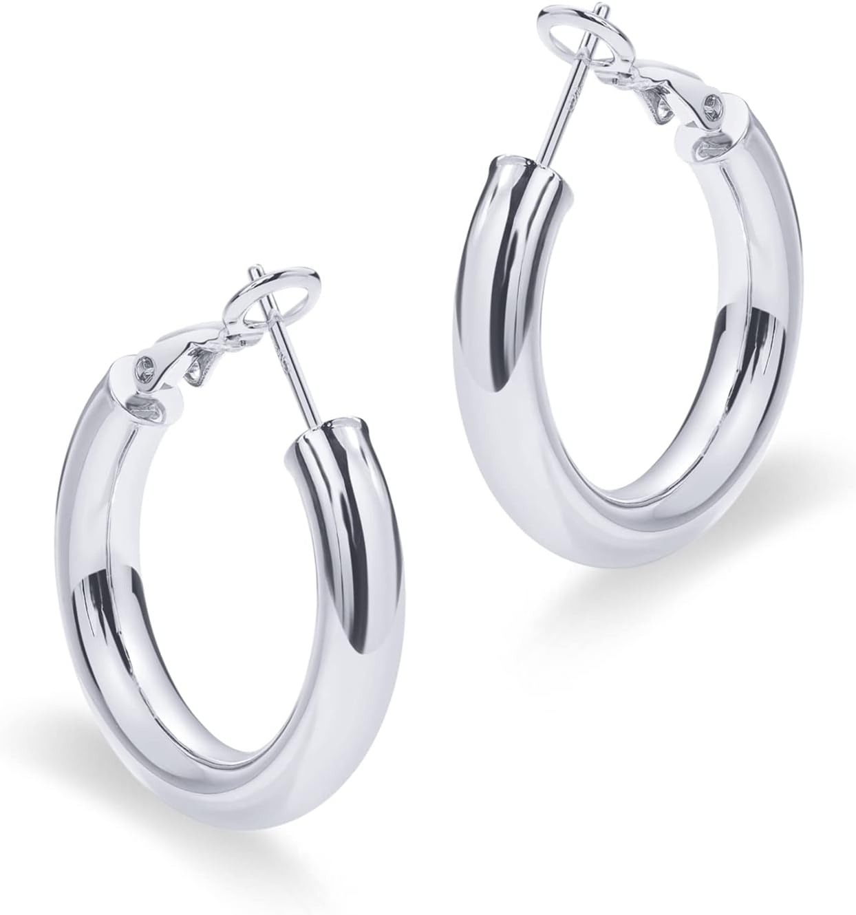 image:imagePAVOI 14K Gold Plated 925 Sterling Silver Post Hoops Lightweight Chunky Hoops Huggies Thick Gold Hoop Earrings for Women300 Millimeters