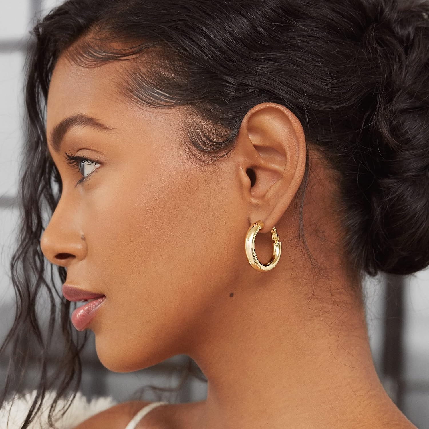 image:imagePAVOI 14K Gold Plated 925 Sterling Silver Post Hoops Lightweight Chunky Hoops Huggies Thick Gold Hoop Earrings for Women300 Millimeters